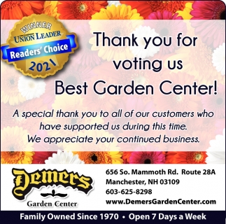 Thank You For Voting Us Best Garden Center Demers Garden Center Manchester Nh